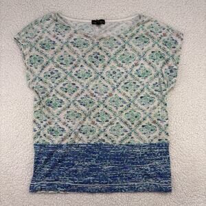 Lauren Jeans Co LRL Cotton Shirt Womens L Multi Geometric Print Short Sleeve